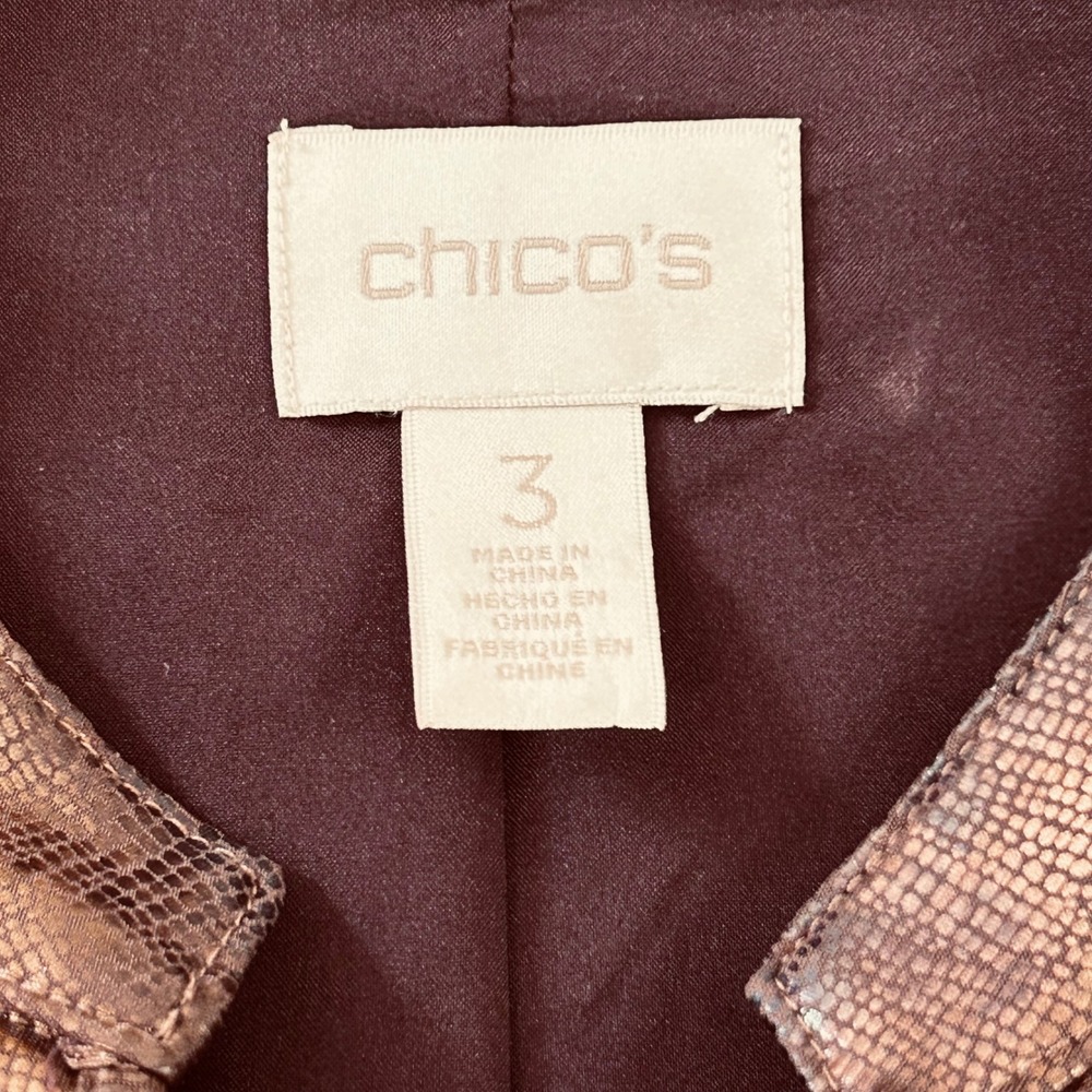 Chicos Bronze Metallic Rhinestone‎ Snakeskin Print Jacket Size 3 (women’s 16) - Picture 6 of 9